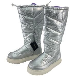 Forever 21 Silver Metallic Puffer Platform Snow Boots Women’s Size 7.5 NWT